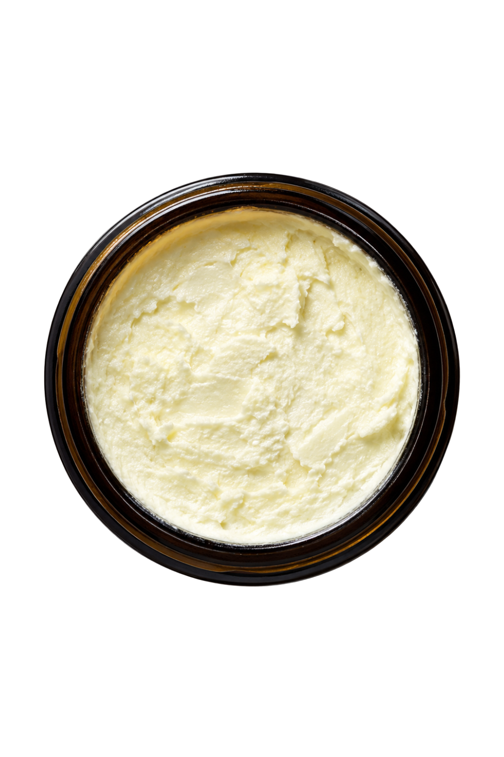 Jar of whipped body butter on a white background