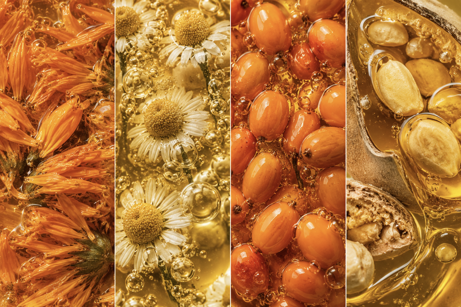 Calendula, chamomile, sea buckthorn, baobab